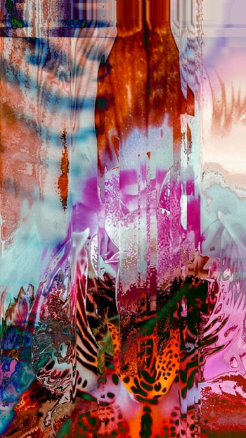 Layered digital collage of natural forms created with TouchDesigner, forming a living archive of textures and gestures