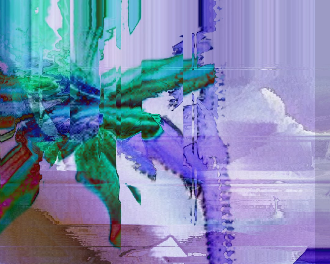 Fetching Blooms TouchDesigner video collage blending glitch patterns with the electric surfaces of vegetal life