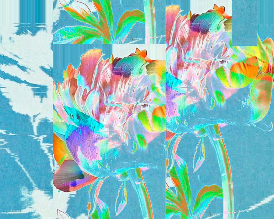 TouchDesigner garden archive collage using blob tracking to layer scanned floral forms and memory traces