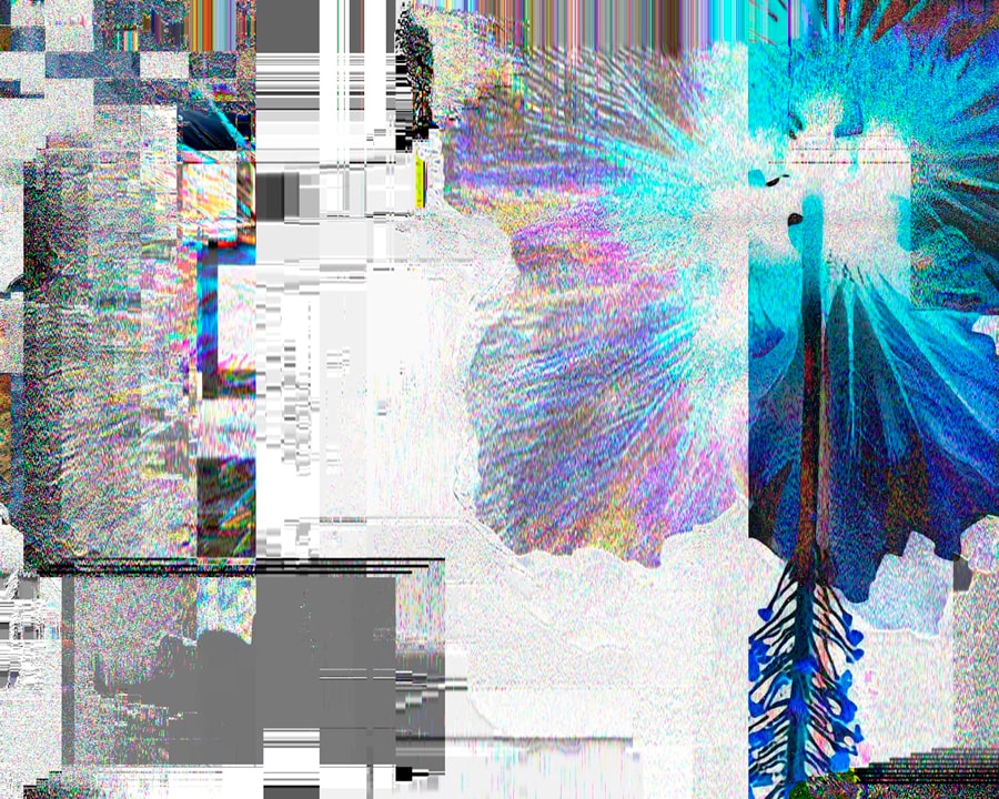 Audio‑reactive glitch flower, fragmented petals and color noise from the video Nature signal.